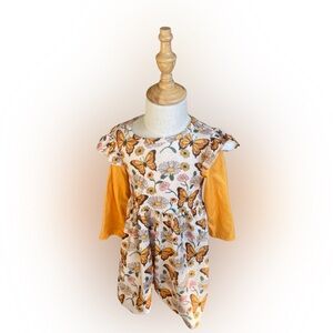 Floral Butterfly Kids Dress with Yellow Sleeves